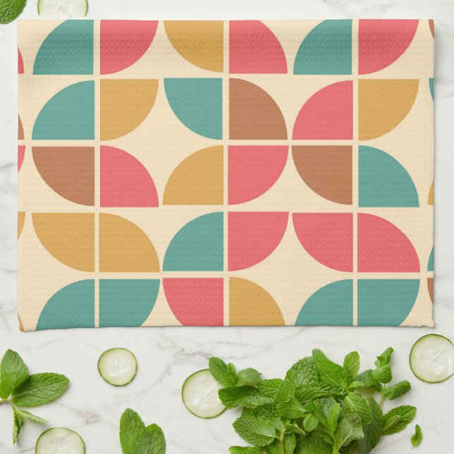 Paño De Cocina Resumen de mitad de siglo Mostaza Verde azulada ge (Doblado)