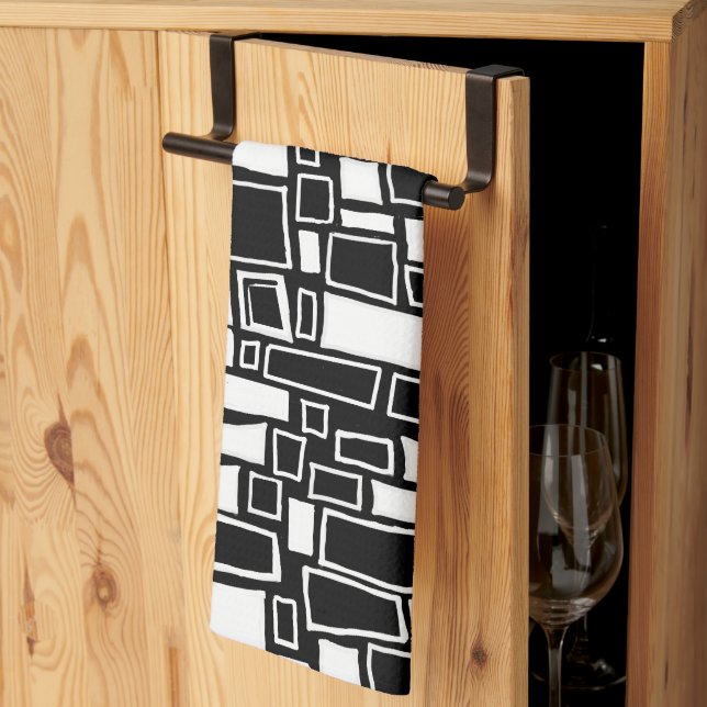 Paño De Cocina Resumen de mosaicos geométricos blancos negros (Pliegue de tercios)
