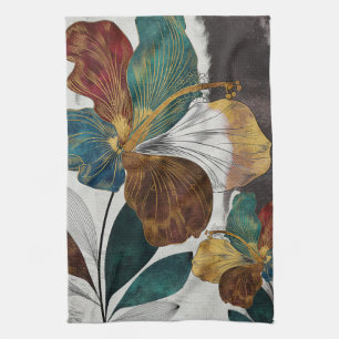 Paño De Cocina Resumen del arte floral de la línea de oro con Pet