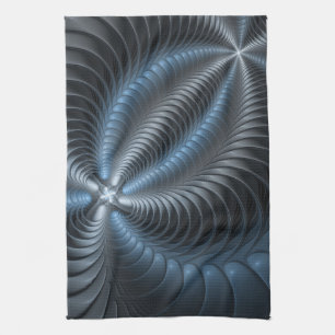 Paño De Cocina Resumen del arte fractal 3D del gris azul plástico