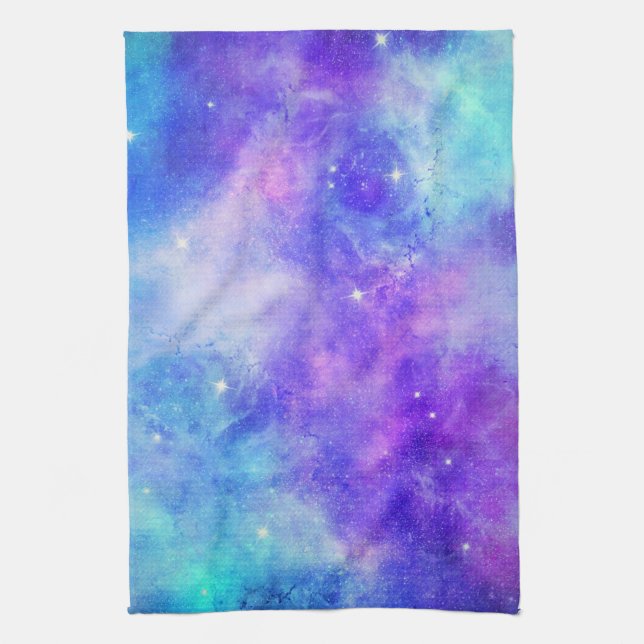 Paño De Cocina Resumen del espacio de galaxia púrpura y azul (Vertical)