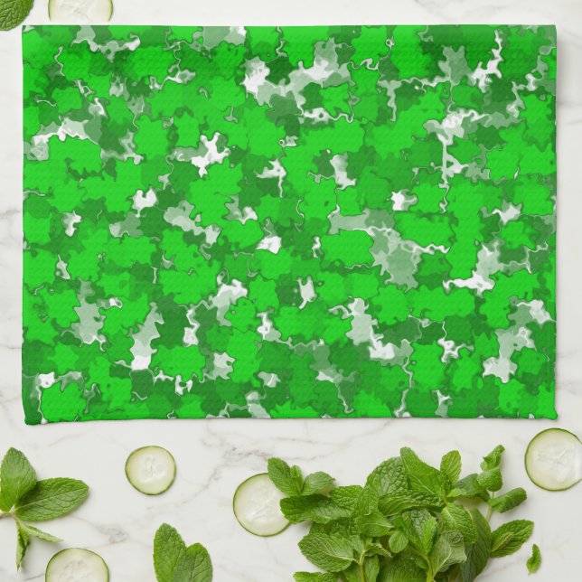 Paño De Cocina Resumen Diseño de Arte Diseño Folleto Verde (Doblado)