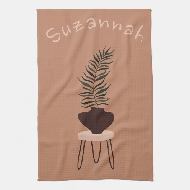 Paño De Cocina Resumen Expresionismo Terracotta Palm Leaf & Vase (Vertical)