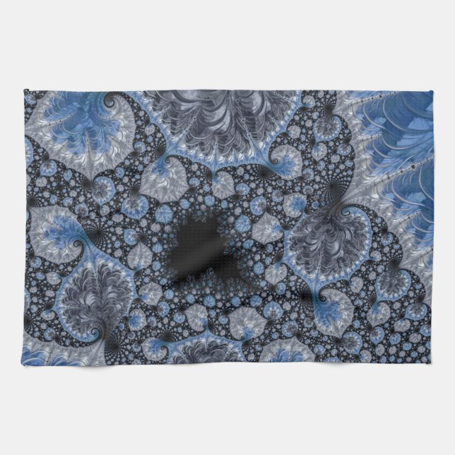 Paño De Cocina Resumen Fractal azul negro (Horizontal)
