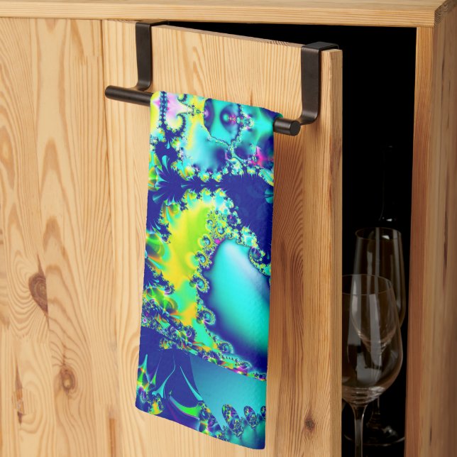 Paño De Cocina Resumen Fractal verde cian azul (Pliegue de tercios)