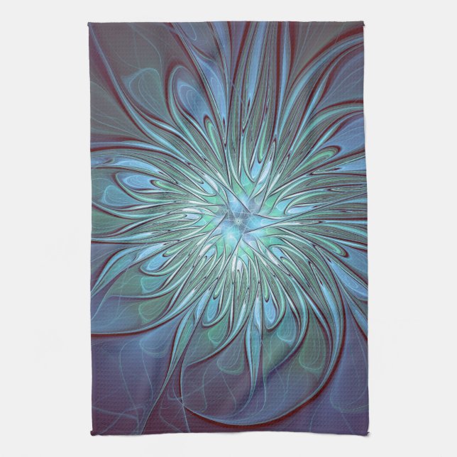 Paño De Cocina Resumen moderno Arte fractal de flor azul de moda (Vertical)