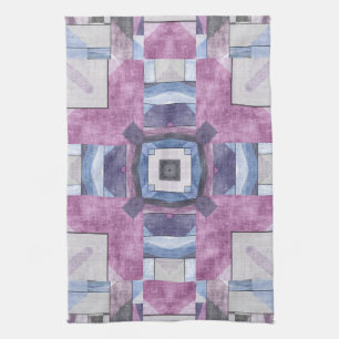 Paño De Cocina Resumen Mosaico geométrico púrpura, azul y gris