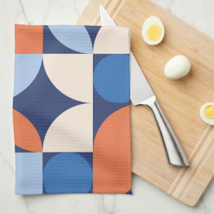 Paño De Cocina Resumen Naranja de patrón geométrico azul