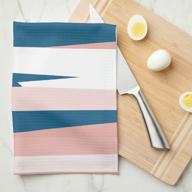 Paño De Cocina Resumen rosa azul y blanco (Doblado Cuarto)