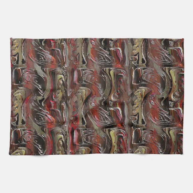 Paño De Cocina Resumen tallado en caoba y rojo oscuro (Horizontal)