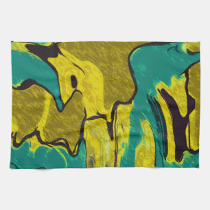 Paño De Cocina Resumen Verde azulado amarillo mostaza