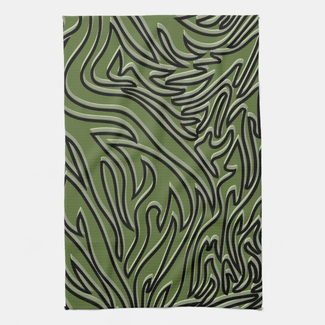 Paño De Cocina Resumen verde oliva, verde sabio y moderno negro (Vertical)