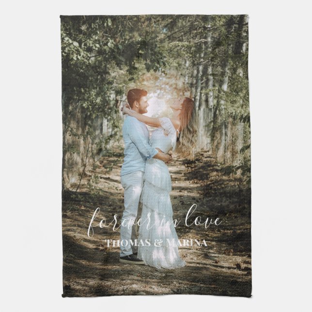 Paño De Cocina Retrato Boda personalizado caligrafía moderna (Vertical)