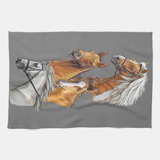 Paño De Cocina Retrato de caballos de dibujo a mano (Horizontal)