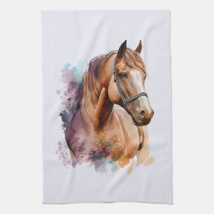 Paño De Cocina Retrato de cabeza de caballo marrón en acuarela