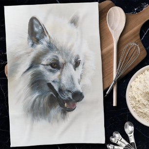 Paño De Cocina Retrato de lobo blanco