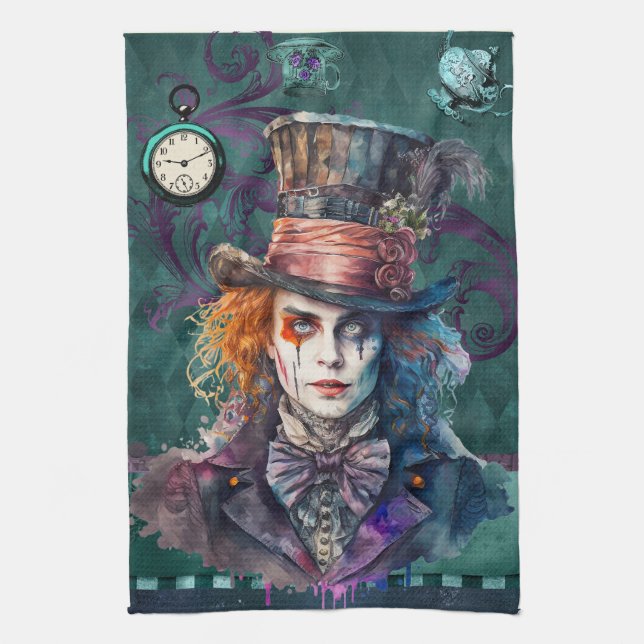 Paño De Cocina Retrato de Mad Hatter Watercolor (Vertical)