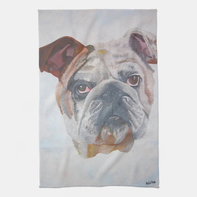 Paño De Cocina Retrato de Mascota artístico de Bulldog estadounid (Vertical)