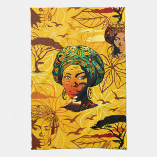 Paño De Cocina Retrato de mujer africana con puesta de sol