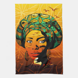 Paño De Cocina Retrato de mujer africana con puesta de sol