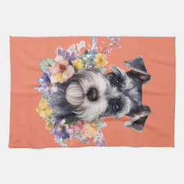 Paño De Cocina Retrato de Schnauzer con flores
