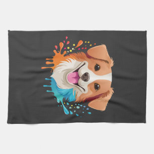 Paño De Cocina Retrato de un perro lindo con colores fluidos que