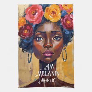Paño De Cocina Retrato floral mágico de Melanin