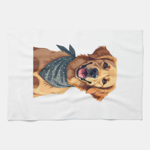 Paño De Cocina Retrato vintage de Golden Retriever con banda colo