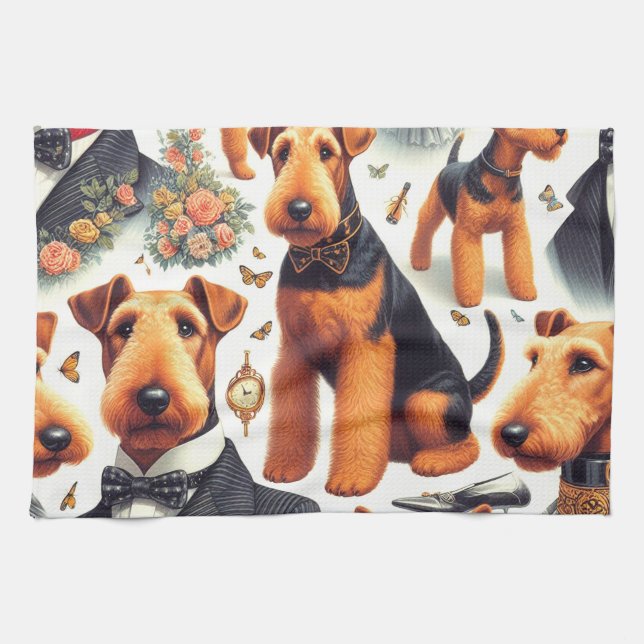 Paño De Cocina Retro Airedale Terrier Seamless (Horizontal)