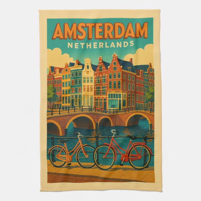 Paño De Cocina Retro Ámsterdam Países Bajos (Vertical)
