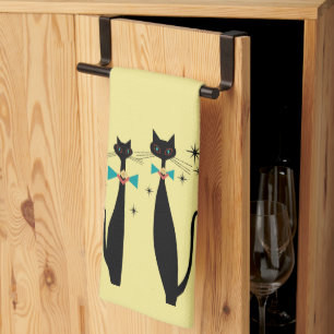 Paño De Cocina Retro Atómico Mediados del Siglo Moderno MCM Gatos