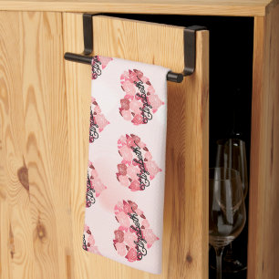 Paño De Cocina Retro Boho Floral I Nombre cardíaco caligrafía tex
