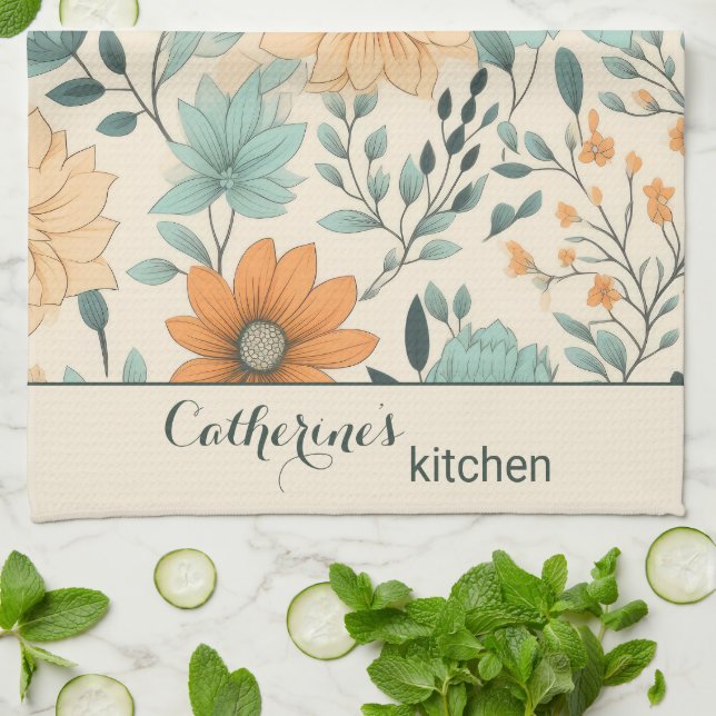 Paño De Cocina Retro Boho Floral Pattern Custom (Doblado)