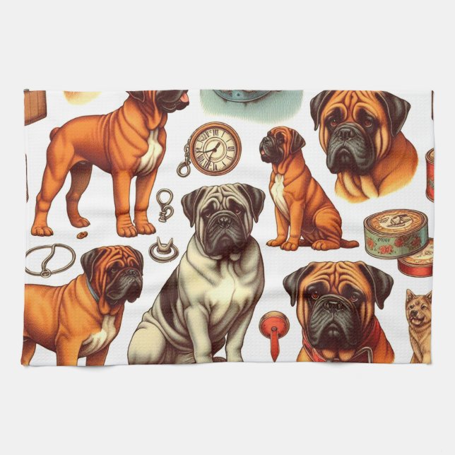 Paño De Cocina Retro Bullmastiff Seamless (Horizontal)