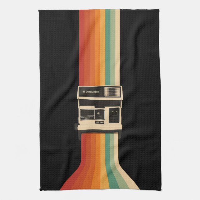 Paño De Cocina Retro Camera with Rainbow Print (Vertical)