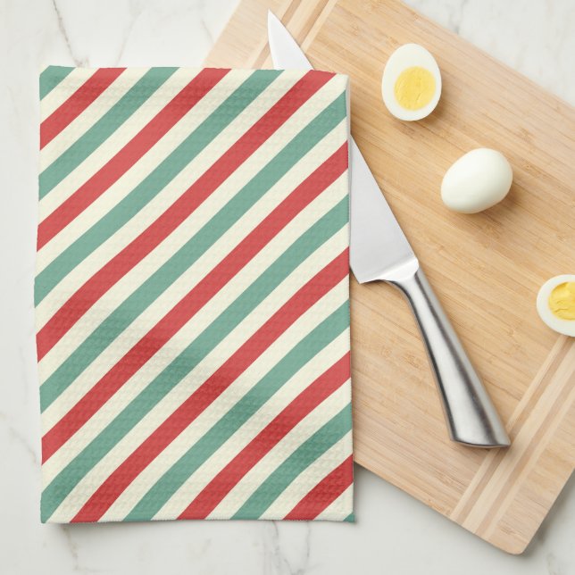 Paño De Cocina Retro Candy Cane Navidades Strips Red Green (Doblado Cuarto)