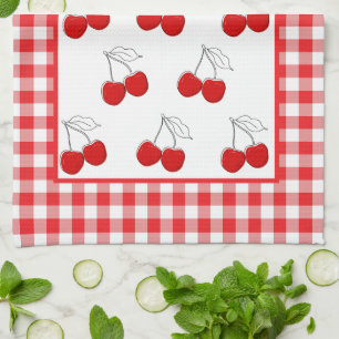 Paño De Cocina Retro Cherries Red Gingham Country Farmhouse