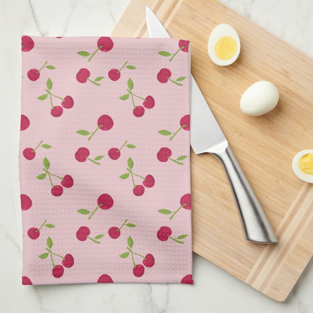 Paño De Cocina Retro Cherry Cute Farmhouse Pink (Doblado Cuarto)
