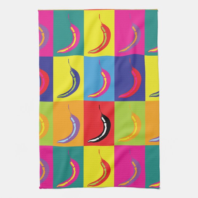 Paño De Cocina Retro Chili Pepper Pop Art Brillante Cocina Mexica (Vertical)