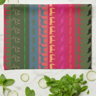 Paño De Cocina Retro Coloridos Animales Patrón de franjas moderna