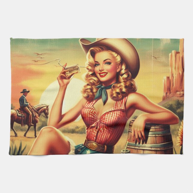 Paño De Cocina Retro Cute Cowgirl (Horizontal)
