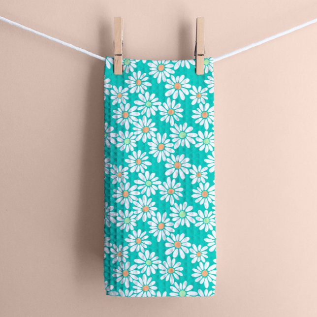 Paño De Cocina Retro Daisy Florals sobre el verde Verde azulado (Subido por el creador)