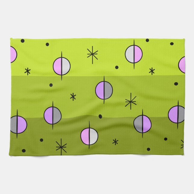 Paño De Cocina Retro Espacio Edad Planetas Estrellas Chartreuse (Horizontal)