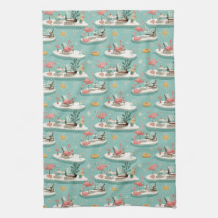 Paño De Cocina Retro Flamingo Piscina Patrón de Verano (6)