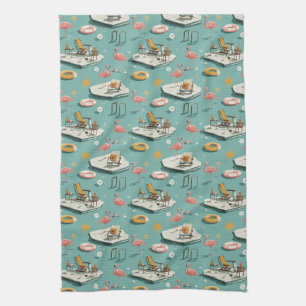 Paño De Cocina Retro Flamingo Piscina Patrón de Verano (8)