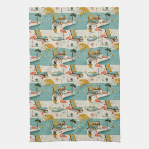 Paño De Cocina Retro Flamingo Piscina Patrón de Verano (9)