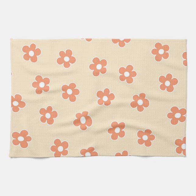 Paño De Cocina Retro Floral caprichoso y Naranja, alegre (Horizontal)