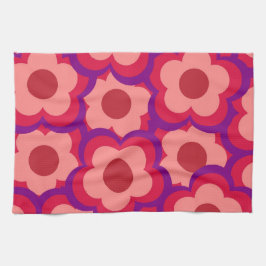 Paño De Cocina Retro floral rojo y rosa caprichoso, alegre