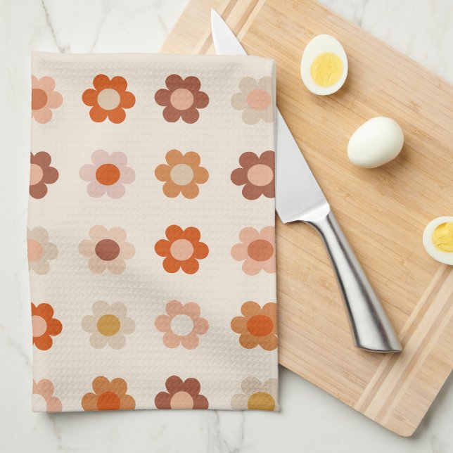 Paño De Cocina Retro Floral Terracotta Beige (Doblado Cuarto)