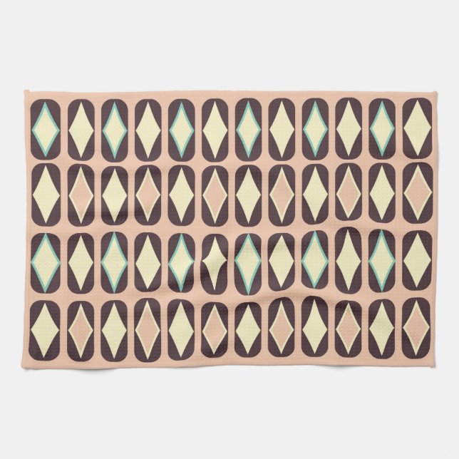 Paño De Cocina Retro geometric pattern with brown, yellow, blue (Horizontal)